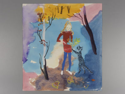 Г.А.В. Траугот. Девочка с кошкой. Оригинал иллюстрации к книге &laquo;Колокольчик простотак&raquo; А. 