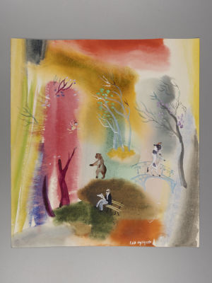 Г.А.В. Траугот. Медведь, корова и человек с газетой. Оригинал иллюстрации к книге &laquo;Колокольчик 