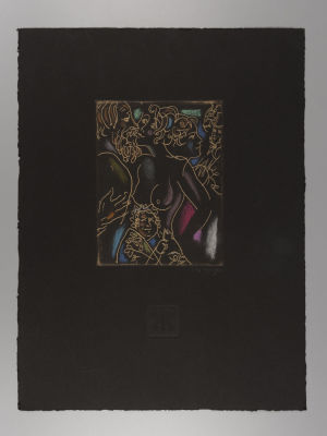 Г.А.В. Траугот. Поцелуй. Оригинал иллюстрации к книге &laquo;Опасный сосед&raquo; А. С. Пушкина. Офорт, пастель.