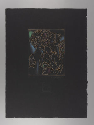 Г.А.В. Траугот. Объятия. Оригинал иллюстрации к книге &laquo;Опасный сосед&raquo; А. С. Пушкина. Офорт, пастель.