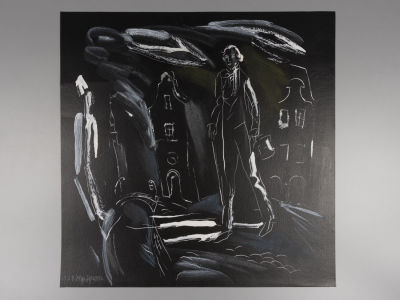 Г.А.В. Траугот. Ночная прогулка. Большой рисунок. Бумага, смешанная техника. Размер 53х53 см. 