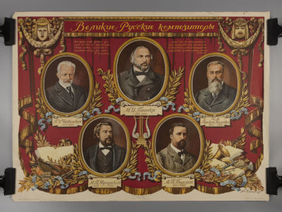 Великие русские композиторы. Советский плакат. 1950. Художник Б. Мухин. Размер 59х80 см. Изд. 