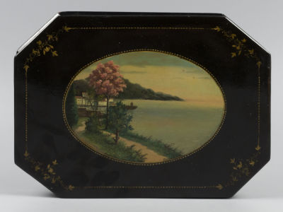 Шкатулка. Федоскино. Борнсад. Худ. Борисов. Крымский пейзаж. 1950-е гг. Лаковая миниатюра. 