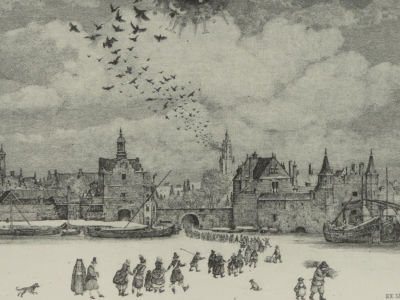 [Филигранная техника] Калинович К. Big Winter Performance in Old Delft. Офорт. Размер 