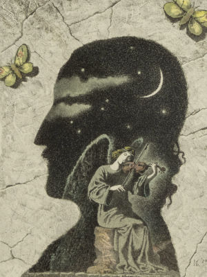 Кабанин А. Сто лет одиночества. Ангел со скрипкой. 2006. Литография. Размер изображения 22,5х17 