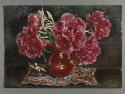 Козьмина Т. Пионы и жасмин. 2017. Бумага, акварель. Размер 21х30 см. Хорошее состояние. 