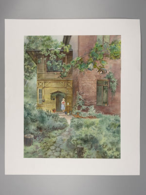 Квитко Ж. Двор. 2020. Бумага, акварель. Размер изображения 48,5х38 см. Размер по паспарту 61х53 