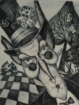 Колышкина М. Алиса в стране чудес. Офорт. Размер листа 39х26 см. Хорошее состояние. 
Колышкина 