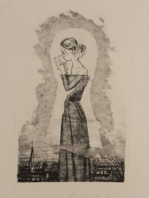 Филимонова А. Секрет. (Айвори бумага). 2020. Офорт. Размер изображения 22х12,5 см. Размер листа 