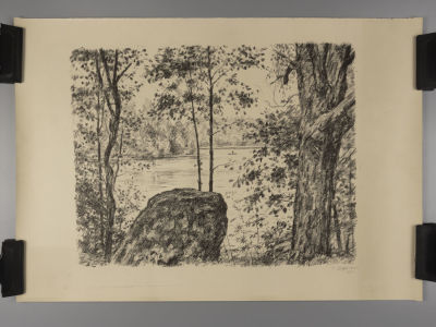 Верейский Г. Лесное озеро. 1953. Литография. Размер изображения 33х4 см. Размер листа 41,5х60 