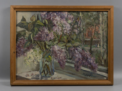 Афоничев В. А. Сирень. 1994. Размер по раме 41х52 см. Справа внизу подпись автора. Есть 