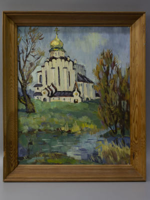 Афоничев В. А. Федоровский храм. 2007. Картон, малсло. Размер по раме 41х34 см. Следы от 