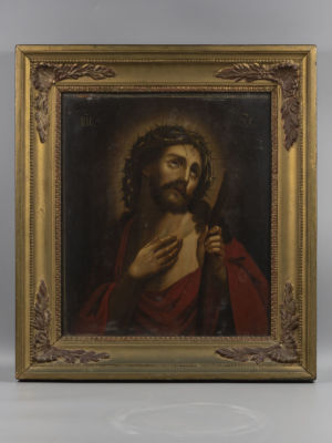 Икона. Иисус Христос (Спаситель) в терновом венце. Вторая пол. XIX в. Размер 34х40 см (48,5х54 