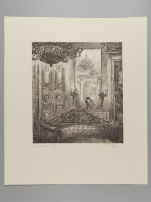 Гавричков А. Зал Росси. 1960-е гг. Литография. Размер 42х35,5 см. 
Незначительные заломы по 