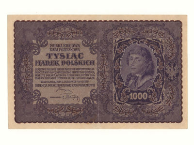1000 марок 1919 Польша. Серия I EL №165514. Состояние VF. Легкие загрязнения.