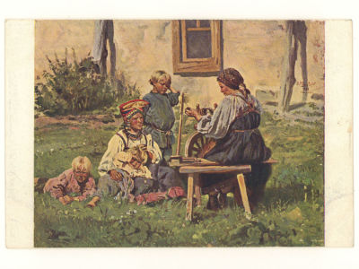 Худ. В. Е. Маковский. В деревне. Благотворительная. Союз в пользу крестьян, пострадавших от 