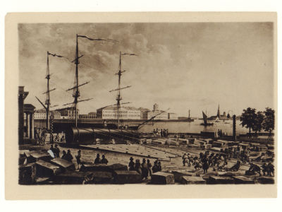 С. Петербург. Доставка гранитных колонн к строительной площадке Исаакиевского собора. 