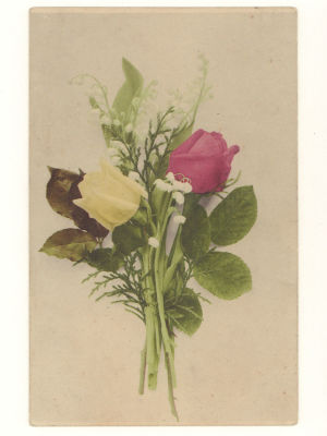 Цветы розы и ландыши. Цветная открытка. Начало ХХ в. 4720 Farbenlichtdruck Martin Rommel &amp; 