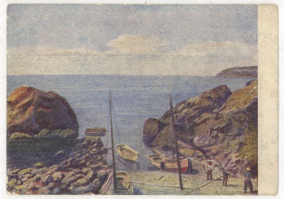 Крым. Алупка. Рыбачья пристань. Цветная довоенная открытка. 2106 Крымгосиздат, Симферополь. 