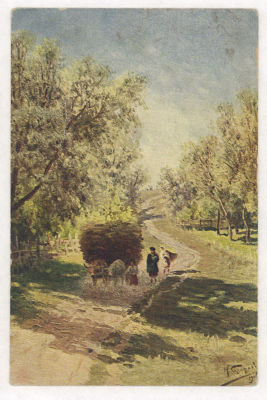 Академик Н.А.Сергеев. На околице. Живопись. Цветная открытка. Начало ХХ в. 2365 Любанское 