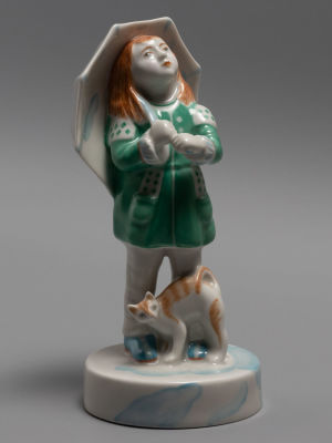 Авт. М Никольская, Н Петрова. Статуэтка. &laquo;Оленька&raquo; (Девочка под белым зонтиком с кошкой). 