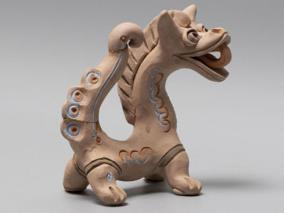 Самарканд. Дракон с языком. (цветные вставки, малый). Глиняная игрушка. Узбекистан. Конец 1970-х. 