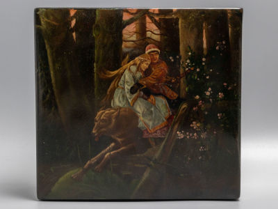 Лаковая миниатюра. Шкатулка. &laquo;Иван Царевич и серый волк&raquo;. Папье-маше, лак, роспись. Федоскино. 