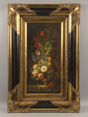 Н/х. Натюрморт с цветами. XIX в. Лондон. Дерево, масло. Размер изображения 44,5х25 см. Размер по 