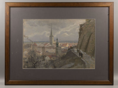 Трескин А. Вид на Таллин (Эстония). 1945. Бумага, смешанная техника. Размер по раме 58х75 см. Ест 