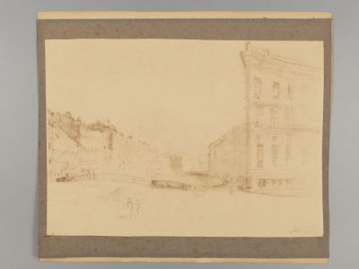 Каплан А. Мойка. 1950. Бумага, сангина. Размер листа 22х31 см. Лист наклеен на бумагу. 
Каплан 