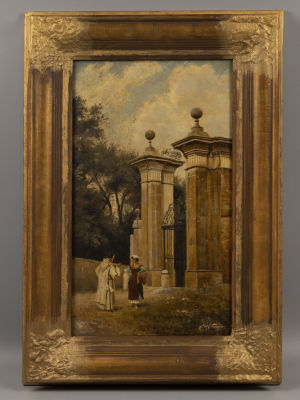 Н/х Монах с прихожанкой. Вторая половина XIX в. Бумага дублирована на холст, масло. Размер по 