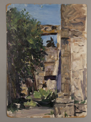 Куприн А. Этюд. Крым. Картон, масло. Размер 35х25 см. Края потрёпаны, следы от кнопок, осыпания 