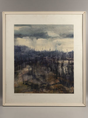 Бабиков Г. У Подкаменной-Тунгуски. 1975. Бумага, акварель. Размеры изображения 37х43 см. Размер 