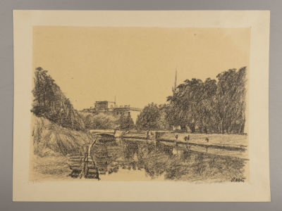 Астапов И. Мойка у Инженерного замка. 1945. Литография. Размер изображения 15,5х21,5 см. Размер 