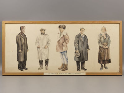 Романова В. Эскиз костюмов к фильму &laquo;Палата №6&raquo;. Бумага, смешанная техника. Размер по раме 33х72 