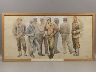 Романова В. Эскиз костюмов к фильму &laquo;Коней на переправе не меняют&raquo;. Строители.1980. Бумага 