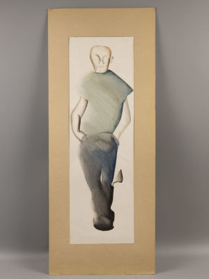 Романова В. Эскиз костюма. Строитель с мастерком. Бумага, смешанная техника. Размер по паспарту 