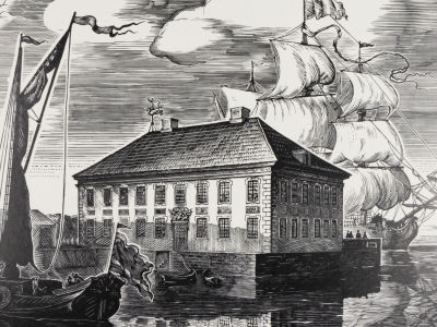 Яхнин Р. Летний дворец. 1970-е гг. Линогравюра. Размер изображения 31х36 см. Размер листа 44х50 