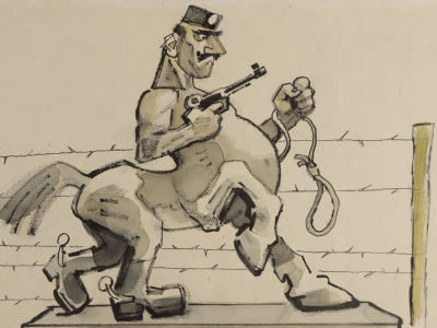 Гальба В. Греческая хунта. 1970. Бумага, смешанная техника. Размер 29х37,8 см. Края потрёпаны 