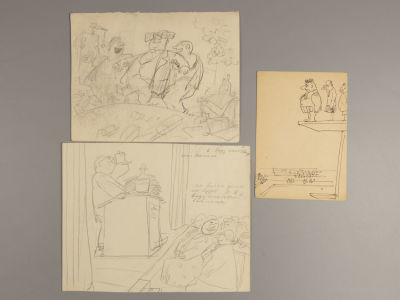 Обозненко Д. 3 наброска на тему "Начальство". Бумага, смешанная техника. Размер каждого листа 