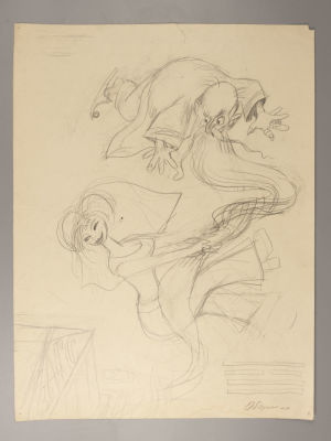 Обозненко Д. Оригинальный макет к плакату. "Богатого поймала старика..." 1983. Бумага, карандаш. 