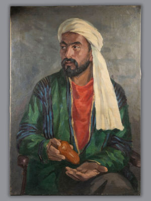Шахназаров Б. Портрет таджика в национальном костюме. 1940-е гг. Холст, масло. Размер 90х62,5 