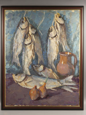 Шахназаров Б. Вяленая рыба. 1980-е гг. Хабаровск. Холст, масло. Размер холста 55х70 см. Размер 