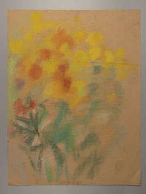 Носов А. Натюрморт. Цветы (желтые/оранжевые). Бумага, пастель. Размер 64х48 см. Следы от кнопок 