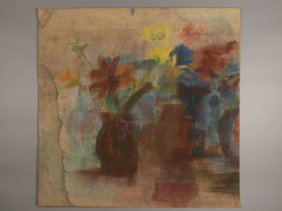 Носов А. Натюрморт. Две вазы. Бумага, пастель. Размер 58х59 см. Следы от влаги, кнопок, заломы 