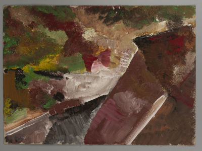 Носов А. Пейзаж с домом. 1966. Картон, темпера. Размер 20,5х28 см. 2. Потёртости красочного 