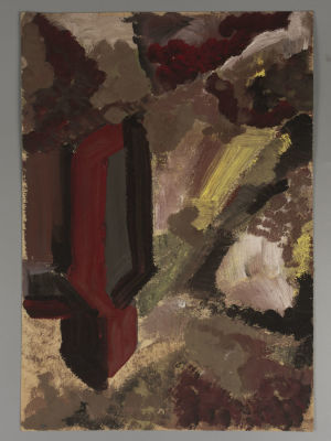 Носов А. Город. 1964. Картон, темпера. Размер 33х23,5 см. 4. Потёртости красочного слоя. 
Носов 