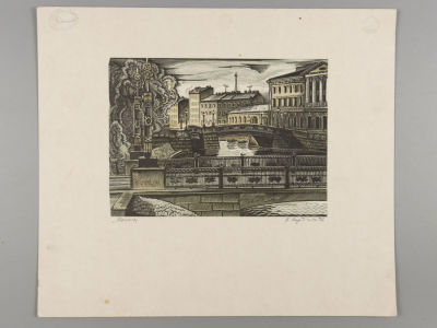 Сердюков В. Мосты. 1996. Цветная ксилография. Размер изображения 12,5х17 см. Размер листа 24х28 