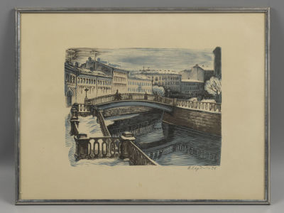 Сердюков В. Канал Грибоедова. 1976. Ксилография. Размер изображения 12х16 см. Размер по раме 