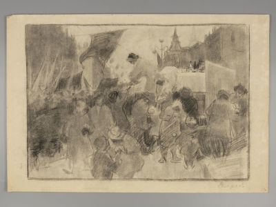 Фирсов А. Митинг. 1970-е гг. Бумага, уголь. Размер 41х60 см. Следы от кнопок. 
Фирсов Алексей 